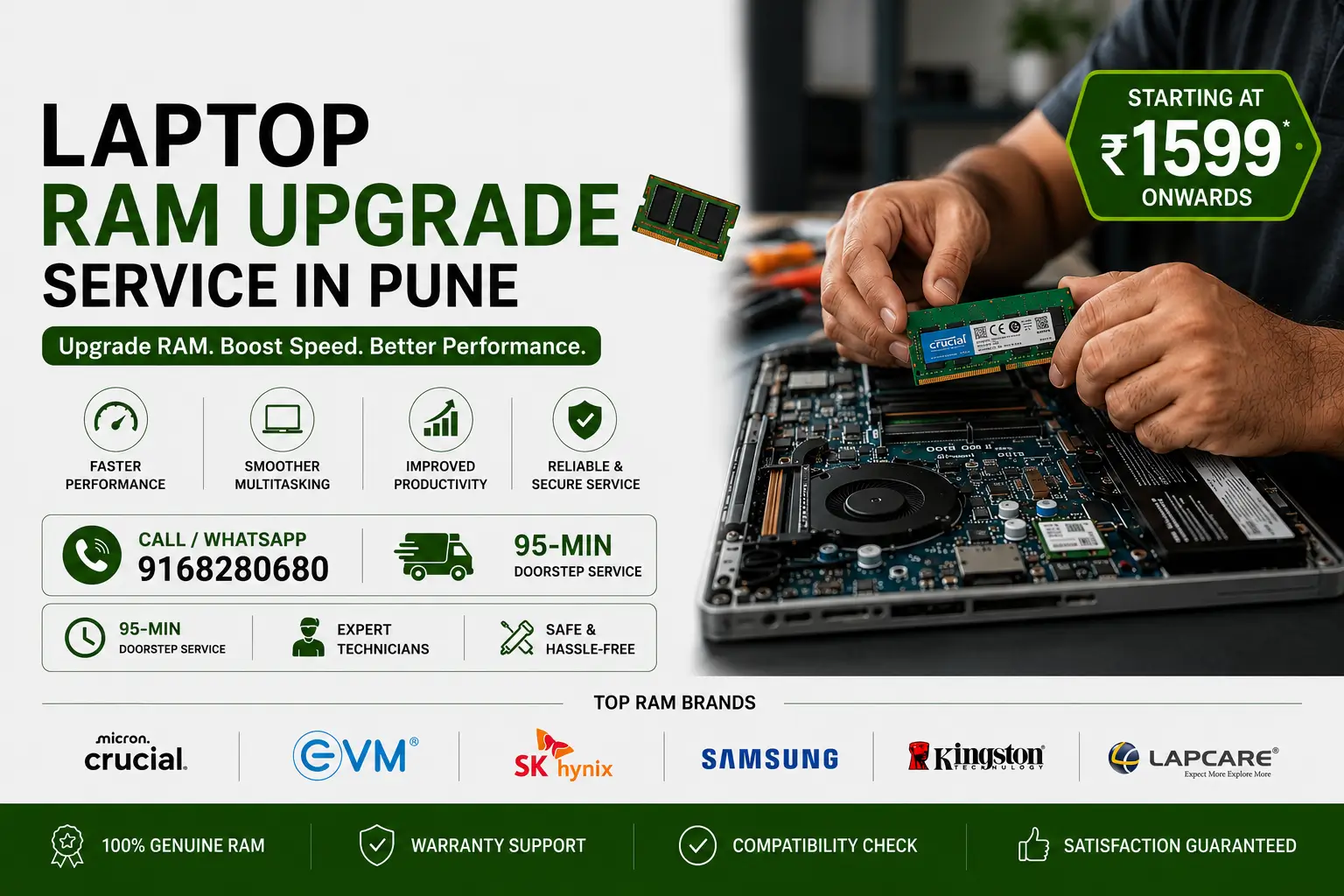 Professional doorstep laptop RAM upgrade and memory installation service in Pune